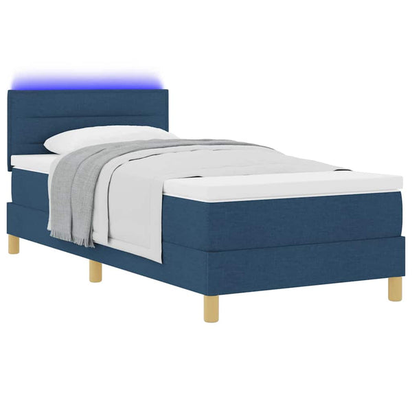 vidaXL LED Box Spring Bed with LED Strips Blue 90 x 190 cm Fabric