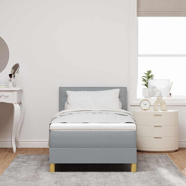 vidaXL LED Box Spring Bed with Headboard Light Gray 90 x 200 cm Fabric