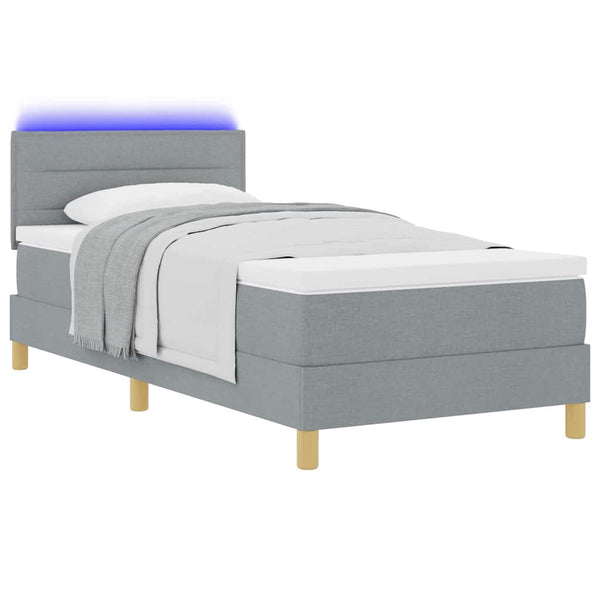 vidaXL LED Box Spring Bed with Headboard Light Gray 90 x 200 cm Fabric