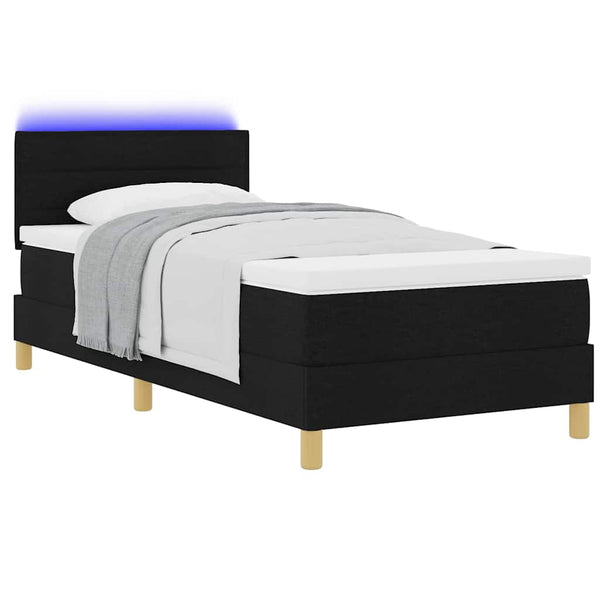 vidaXL LED Box Spring Bed with Headboard Black 90 x 200 cm Fabric