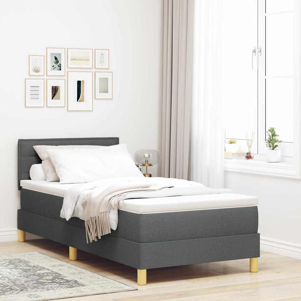vidaXL LED Box Spring Bed with Headboard Dark Gray 100 x 200 cm Fabric