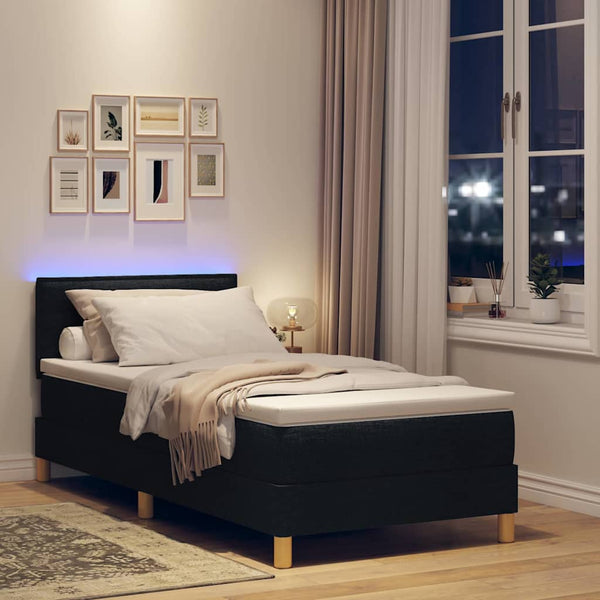 vidaXL LED Box Spring Bed with Headboard Black 100 x 200 cm Fabric