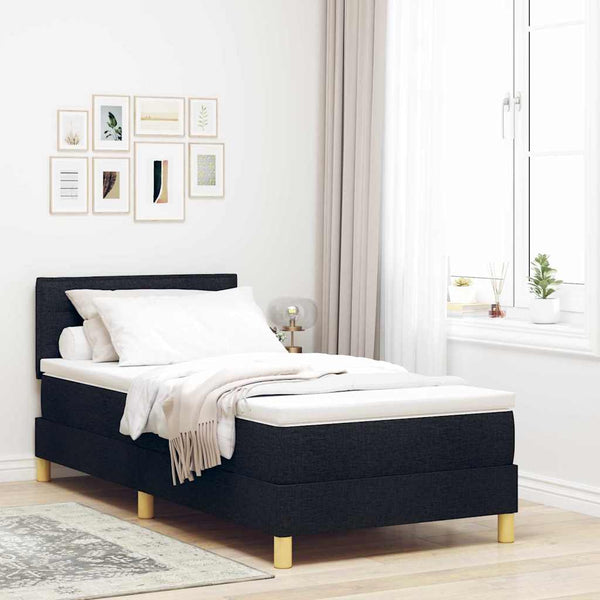 vidaXL LED Box Spring Bed with Headboard Black 100 x 200 cm Fabric