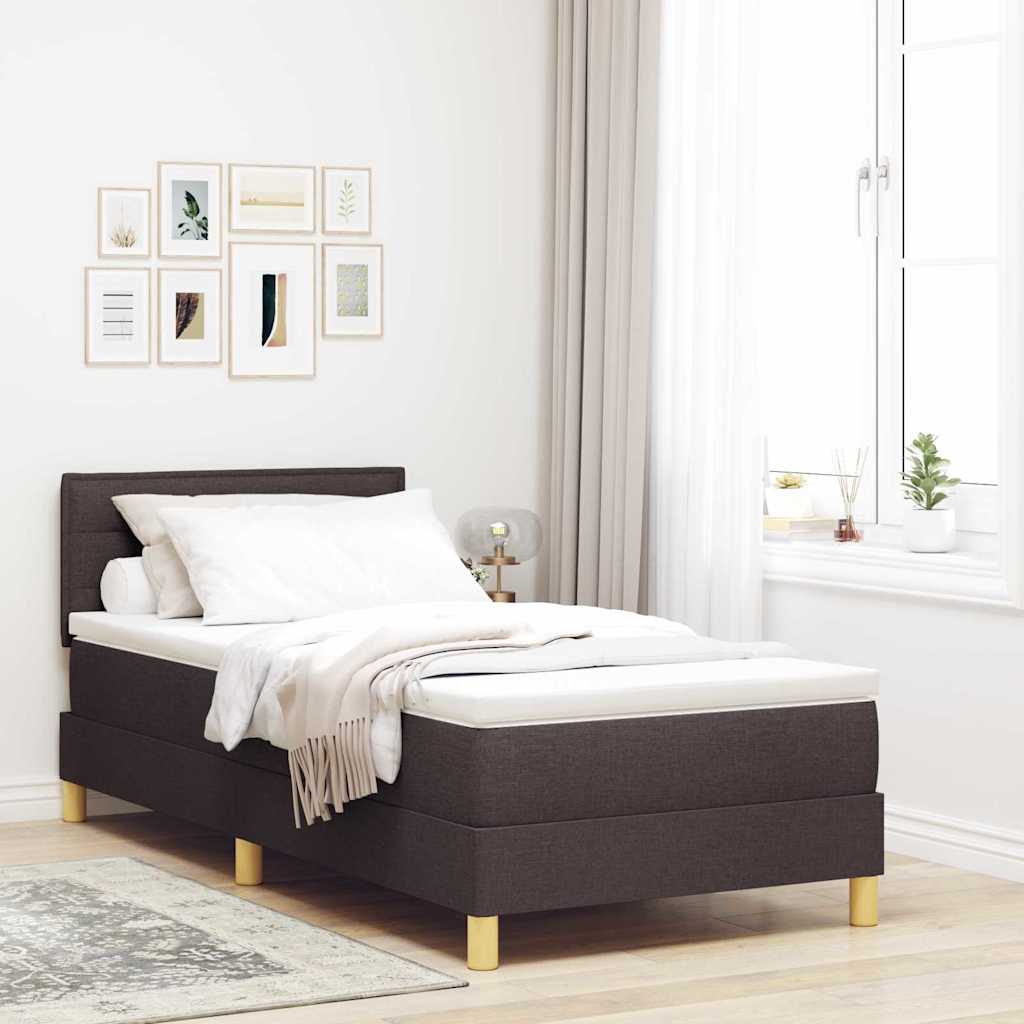 vidaXL LED Box Spring Bed with Headboard Dark Brown 100 x 200 cm Fabric