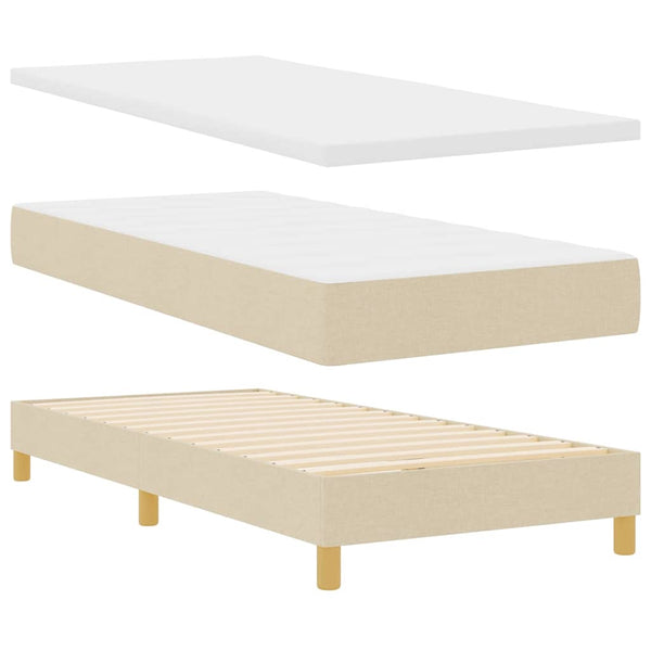 vidaXL LED Box Spring Bed with LED Light Strips Cream 100 x 200 cm Fabric