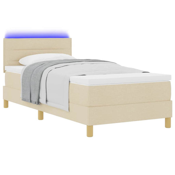 vidaXL LED Box Spring Bed with LED Light Strips Cream 100 x 200 cm Fabric