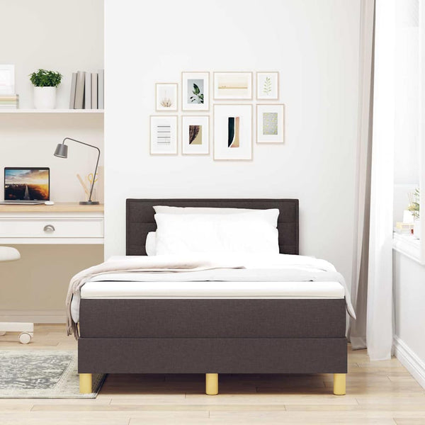 vidaXL LED Box Spring Bed with Headboard Dark Brown 120 x 190 cm Fabric