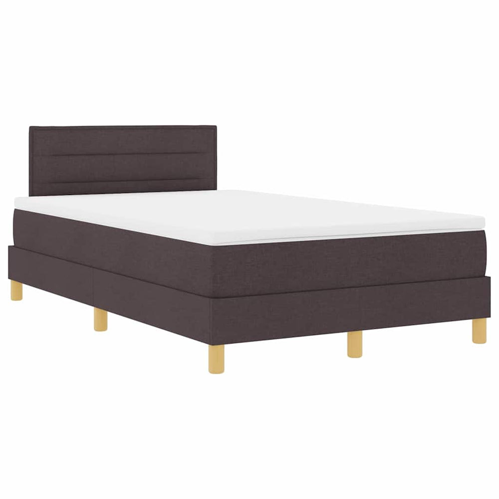 vidaXL LED Box Spring Bed with Headboard Dark Brown 120 x 190 cm Fabric