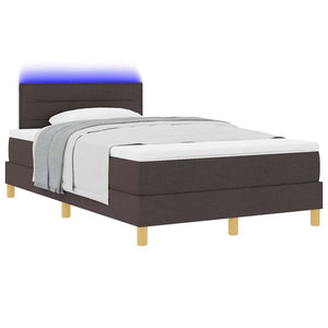 vidaXL LED Box Spring Bed with Headboard Dark Brown 120 x 190 cm Fabric