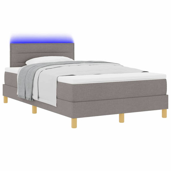 vidaXL LED Box Spring Bed with LED Strips Taupe 120 x 190 cm Fabric
