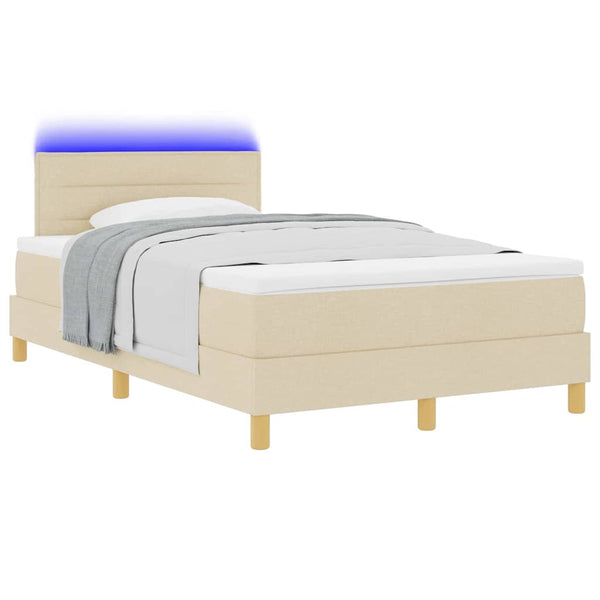vidaXL LED Box Spring Bed with LED Light Strips Cream 120 x 190 cm Fabric
