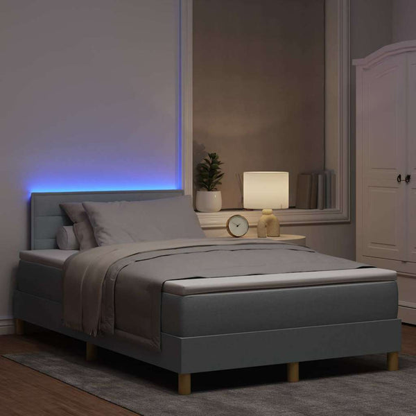 vidaXL LED Box Spring Bed with Headboard Light Gray 120 x 200 cm Fabric
