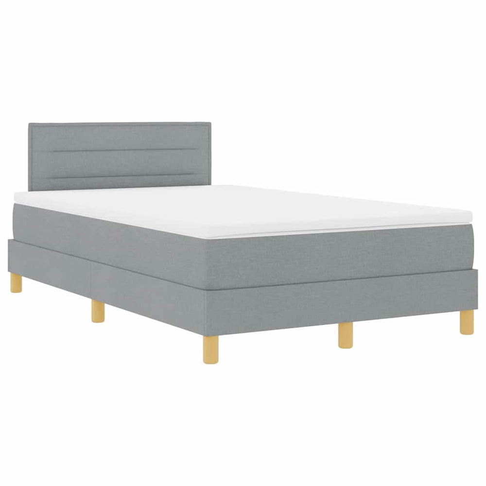 vidaXL LED Box Spring Bed with Headboard Light Gray 120 x 200 cm Fabric