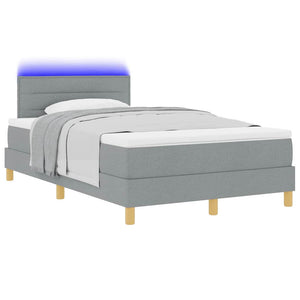 vidaXL LED Box Spring Bed with Headboard Light Gray 120 x 200 cm Fabric