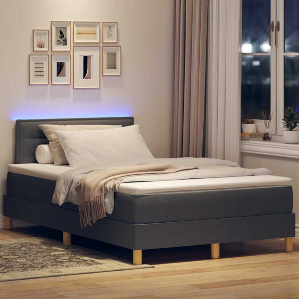 vidaXL LED Box Spring Bed with Headboard Dark Grey 120 x 200 cm Fabric