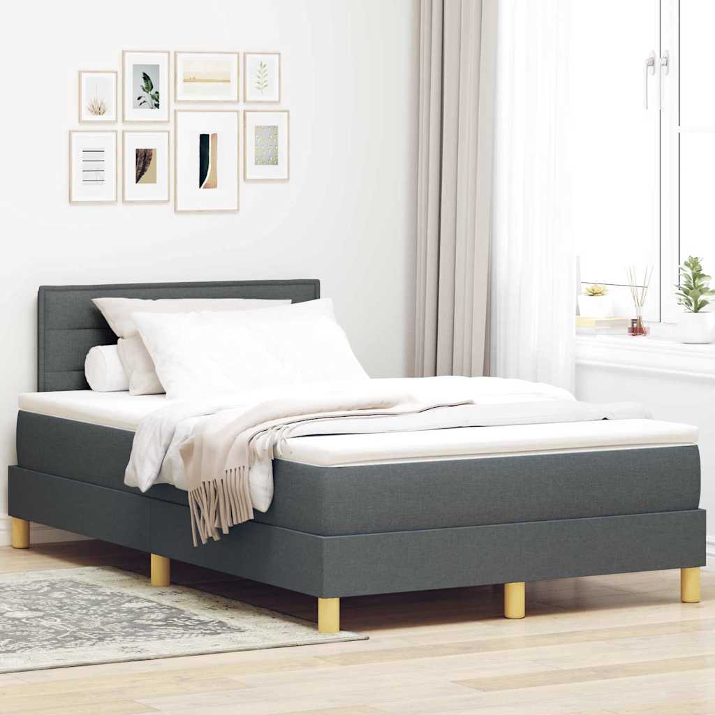 vidaXL LED Box Spring Bed with Headboard Dark Grey 120 x 200 cm Fabric