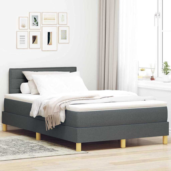 vidaXL LED Box Spring Bed with Headboard Dark Grey 120 x 200 cm Fabric