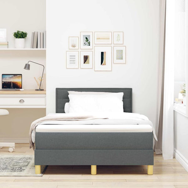 vidaXL LED Box Spring Bed with Headboard Dark Grey 120 x 200 cm Fabric