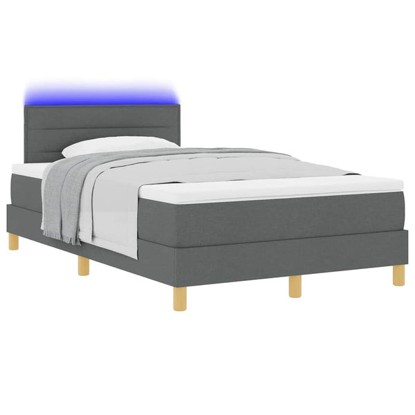 vidaXL LED Box Spring Bed with Headboard Dark Grey 120 x 200 cm Fabric