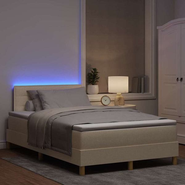 vidaXL LED Box Spring Bed with LED Strips Cream 120 x 200 cm Fabric