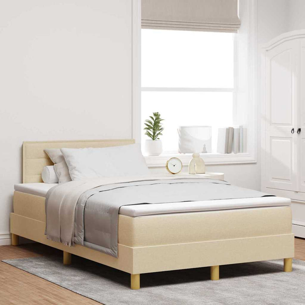vidaXL LED Box Spring Bed with LED Strips Cream 120 x 200 cm Fabric