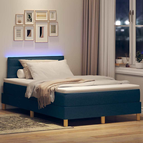vidaXL LED Box Spring Bed with LED Strips Blue 120 x 200 cm Fabric