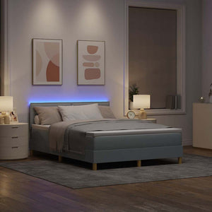 vidaXL LED Box Spring Bed with Headboard Light Gray 140 x 190 cm Fabric