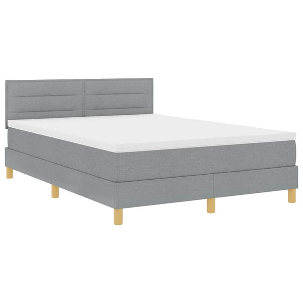 vidaXL LED Box Spring Bed with Headboard Light Gray 140 x 190 cm Fabric
