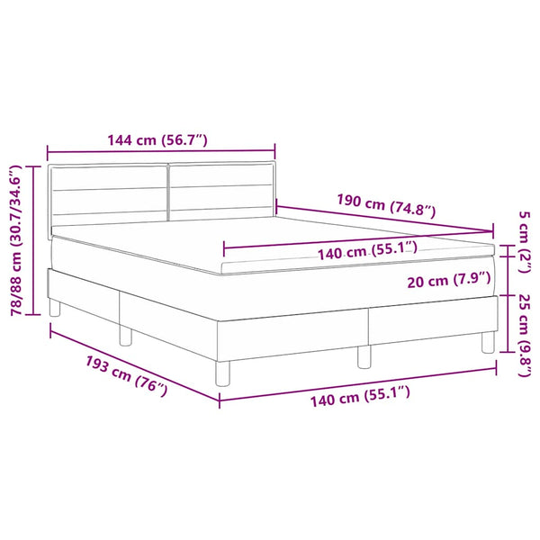 vidaXL LED Box Spring Bed with Headboard Light Gray 140 x 190 cm Fabric