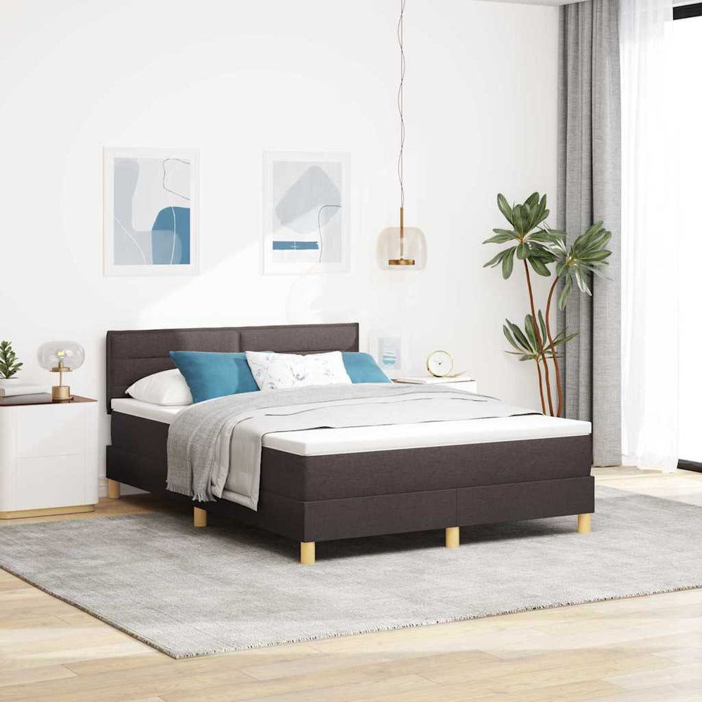 vidaXL LED Box Spring Bed with Headboard Dark Brown 140 x 190 cm Fabric