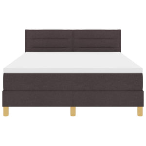 vidaXL LED Box Spring Bed with Headboard Dark Brown 140 x 190 cm Fabric