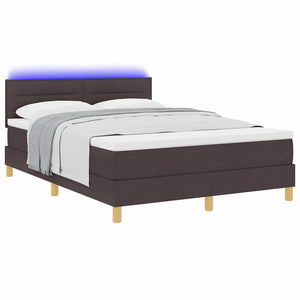 vidaXL LED Box Spring Bed with Headboard Dark Brown 140 x 190 cm Fabric