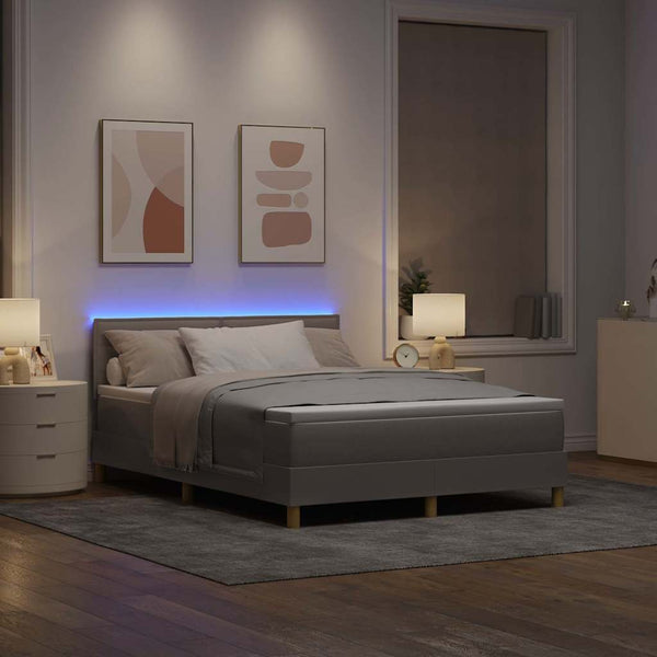 vidaXL LED Box Spring Bed with LED Light Strips Taupe 140 x 190 cm Fabric