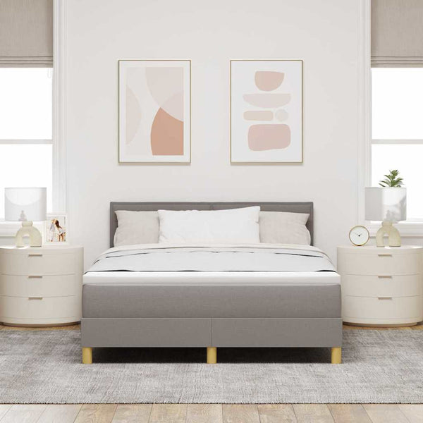 vidaXL LED Box Spring Bed with LED Light Strips Taupe 140 x 190 cm Fabric