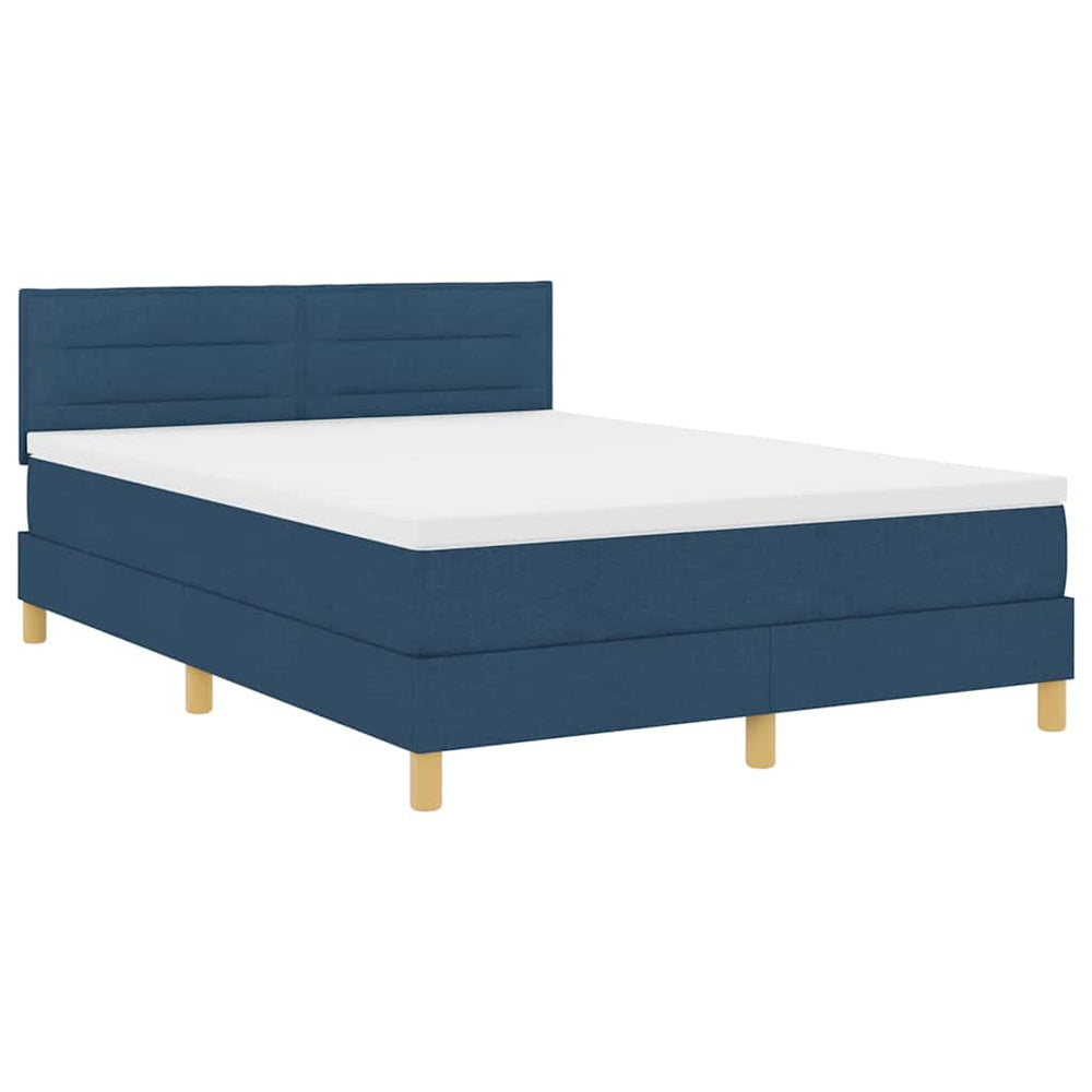 vidaXL LED Box Spring Bed with Pillows Blue 140 x 190 cm Fabric