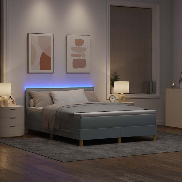 vidaXL LED Box Spring Bed with Headboard Light Gray 140 x 200 cm Fabric
