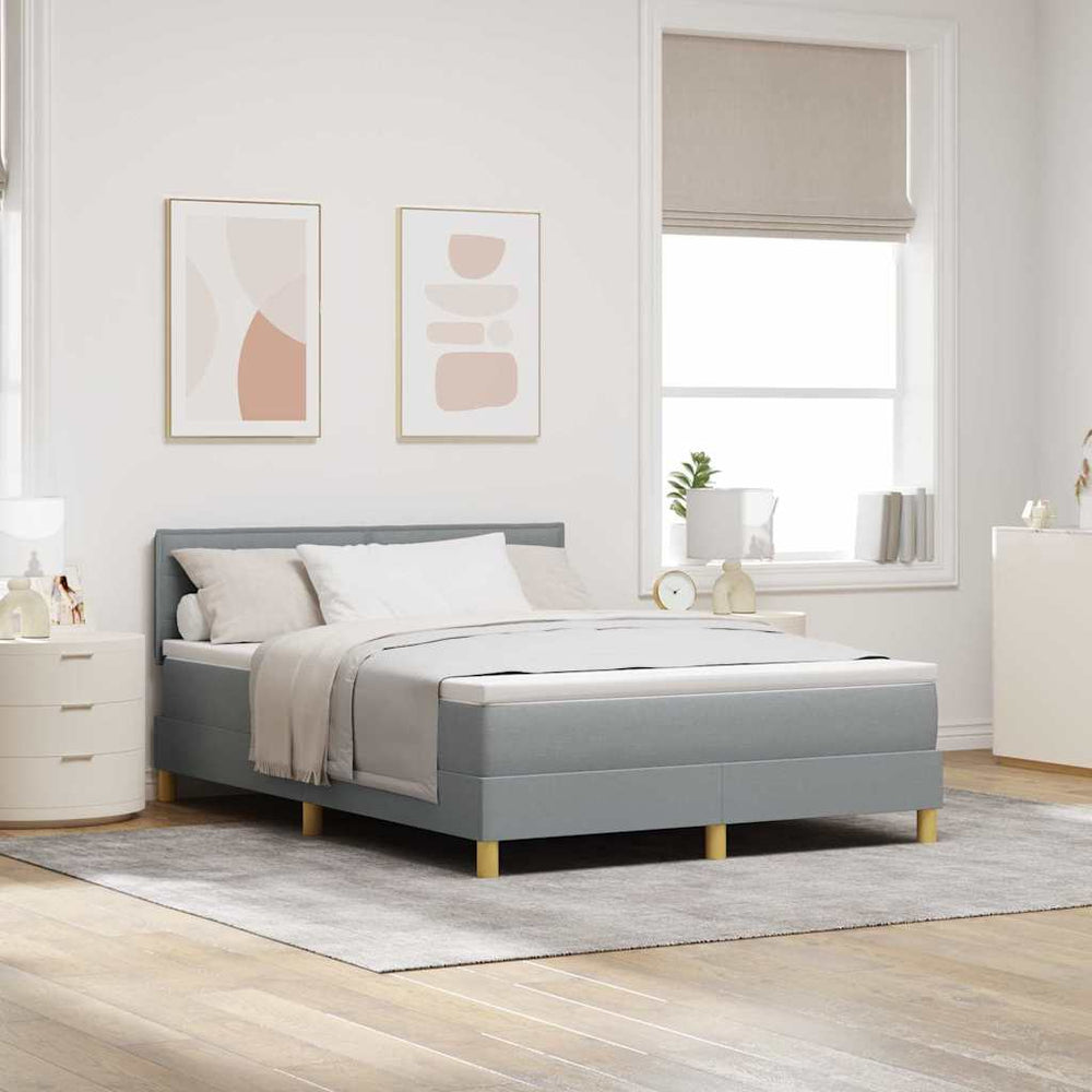 vidaXL LED Box Spring Bed with Headboard Light Gray 140 x 200 cm Fabric