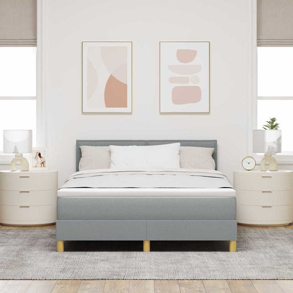 vidaXL LED Box Spring Bed with Headboard Light Gray 140 x 200 cm Fabric