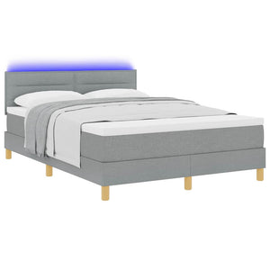 vidaXL LED Box Spring Bed with Headboard Light Gray 140 x 200 cm Fabric