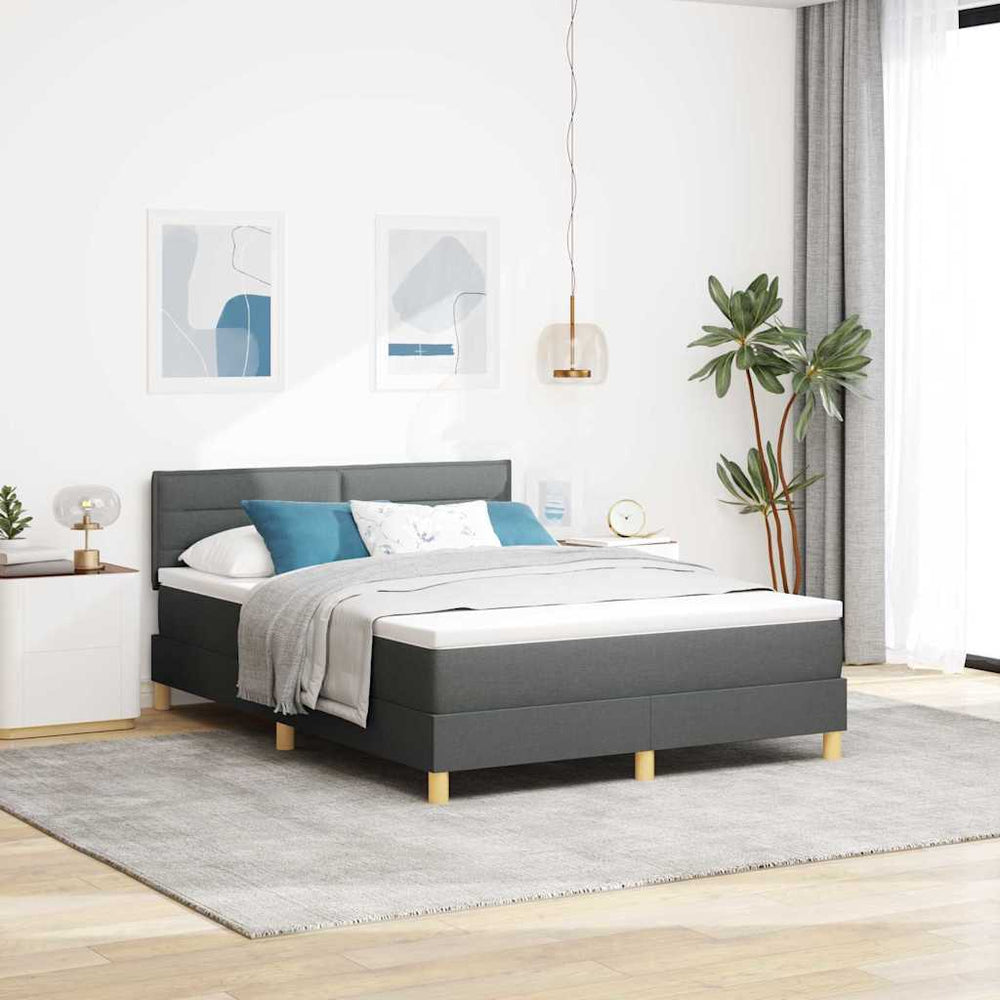 vidaXL LED Box Spring Bed with Headboard Dark Gray 140 x 200 cm Fabric