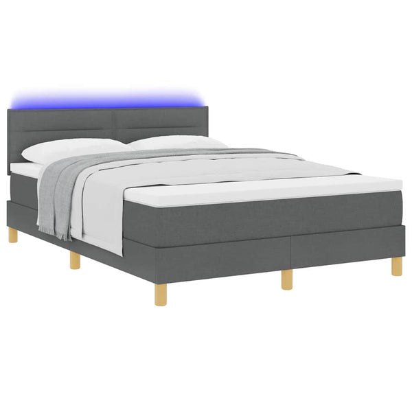 vidaXL LED Box Spring Bed with Headboard Dark Gray 140 x 200 cm Fabric