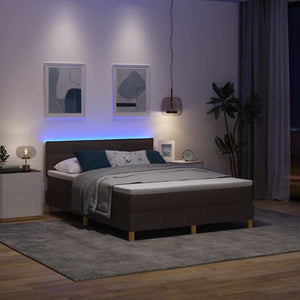 vidaXL LED Box Spring Bed with Headboard Dark Brown 140 x 200 cm Fabric