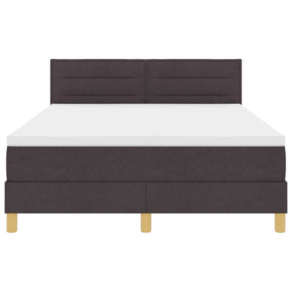 vidaXL LED Box Spring Bed with Headboard Dark Brown 140 x 200 cm Fabric