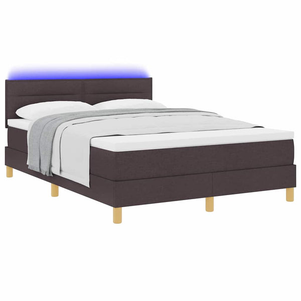 vidaXL LED Box Spring Bed with Headboard Dark Brown 140 x 200 cm Fabric