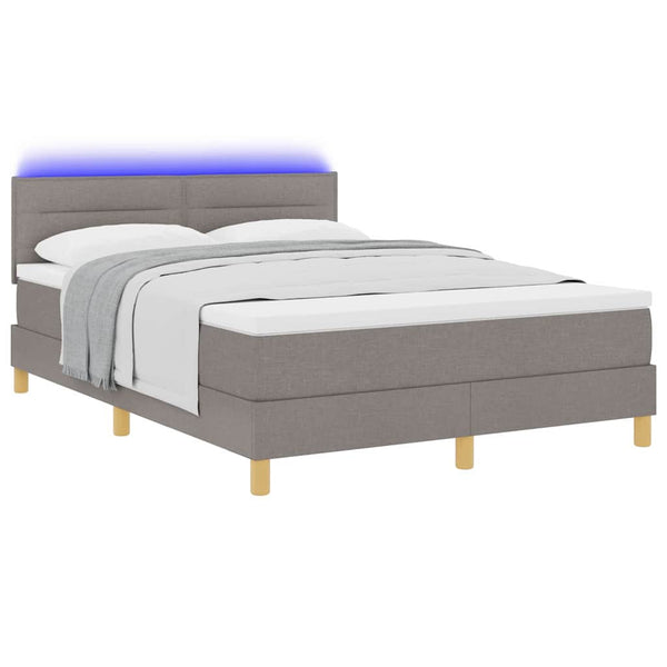 vidaXL LED Box Spring Bed with LED Strips Taupe 140 x 200 cm Fabric
