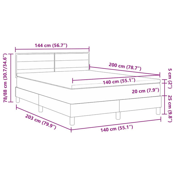 vidaXL LED Box Spring Bed with LED Strips Taupe 140 x 200 cm Fabric