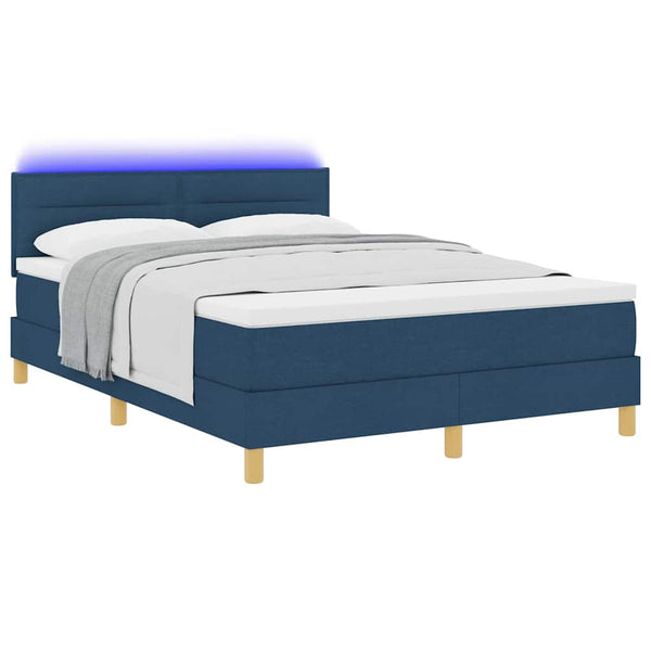 vidaXL LED Box Spring Bed with Pillows Blue 140 x 200 cm Fabric