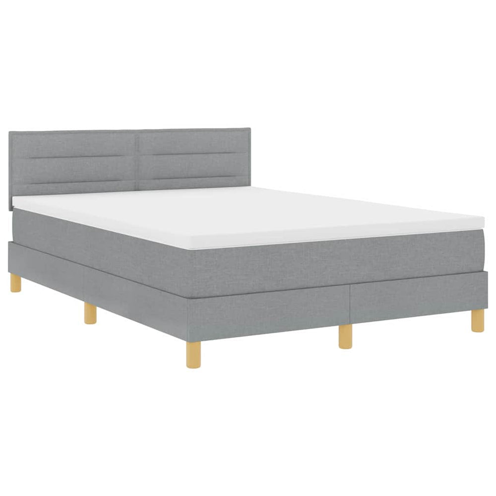 vidaXL LED Box Spring Bed with Headboard Light Gray 160 x 200 cm Fabric