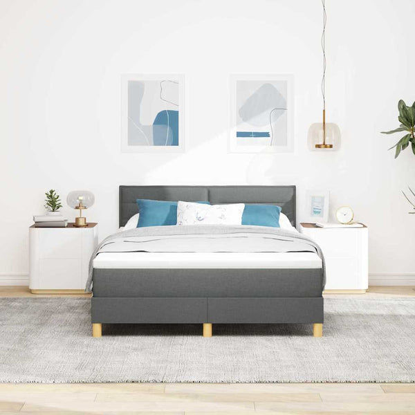 vidaXL LED Box Spring Bed with Headboard Dark Grey 160 x 200 cm Fabric