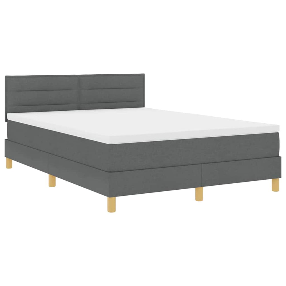 vidaXL LED Box Spring Bed with Headboard Dark Grey 160 x 200 cm Fabric